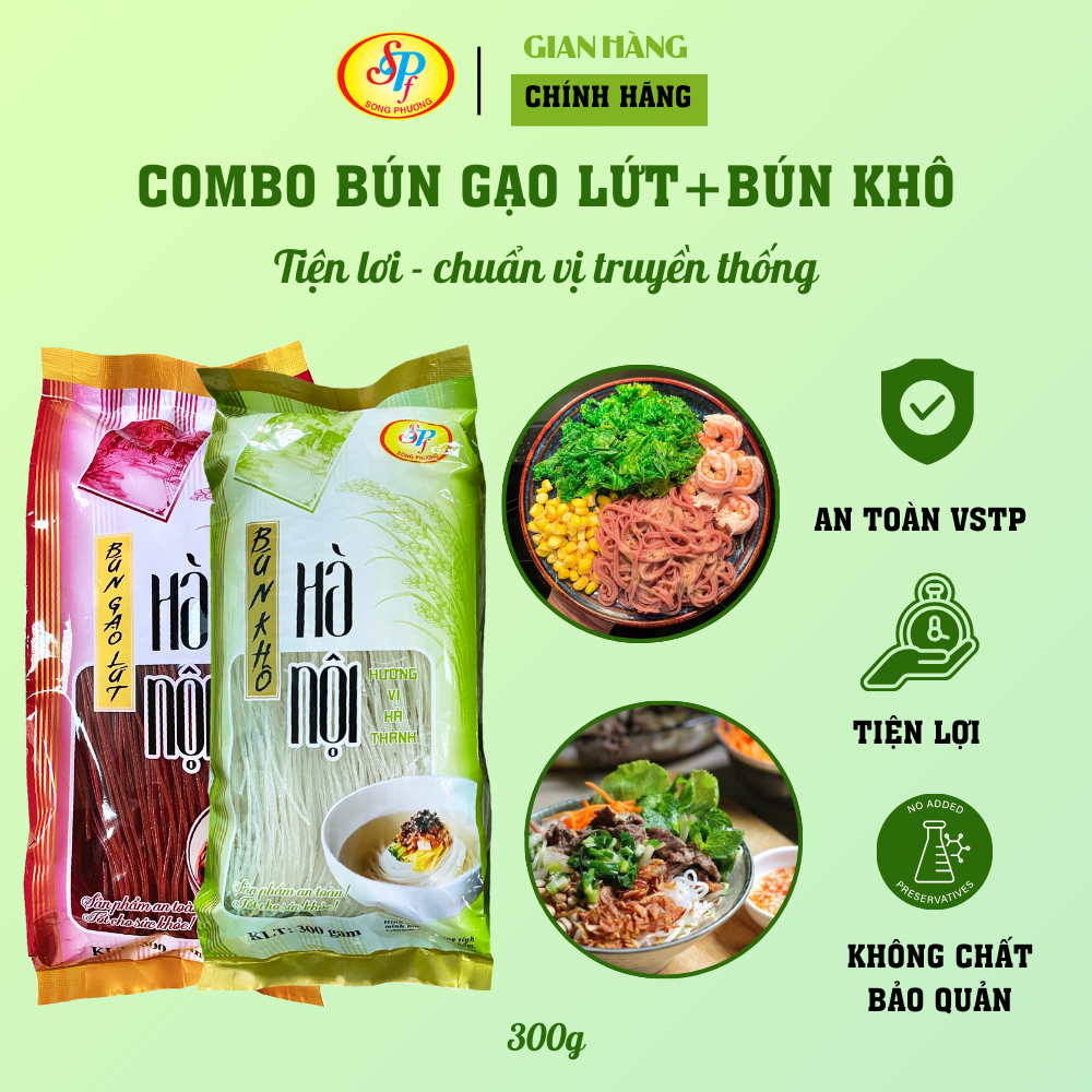 Combo Bún khô Hà Nội 300gr + Bún gạo lứt 300gr Song Phương Foods - Hàng xuất khẩu Nhật