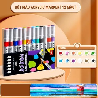 Set màu vẽ 12 màu không lem cho bé tô màu - bút lông màu an toàn cho bé