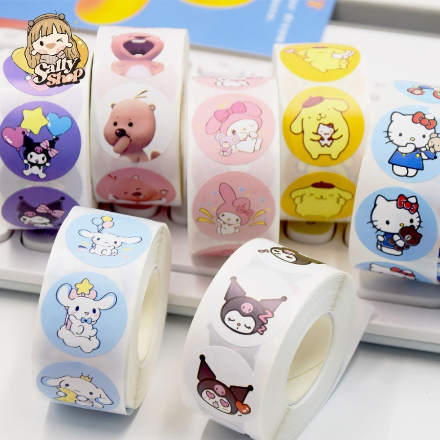 Cuộn 500 miếng dán hoạt hình ngộ nghĩnh, tem dán sticker thank you gói hàng, phụ kiện quà tặng - Sally shop