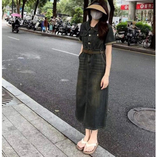 Váy bò mài phối túi kèm đai dáng dài QC chất đẹp