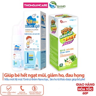 Siro ho Sano Mom Baby chai 100ml và Xịt mũi Nano bạc 75ml cho bé Sanofia - giúp bổ phế, giảm ho, ngạt mũi - Thomsoncare