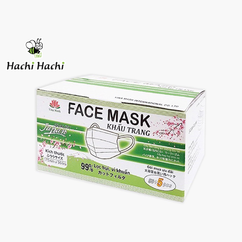 Khẩu trang 3 lớp Vina Mask cắt giảm 99% bụi, vi khuẩn 55 cái (màu trắng) - Hachi Hachi Japan Shop