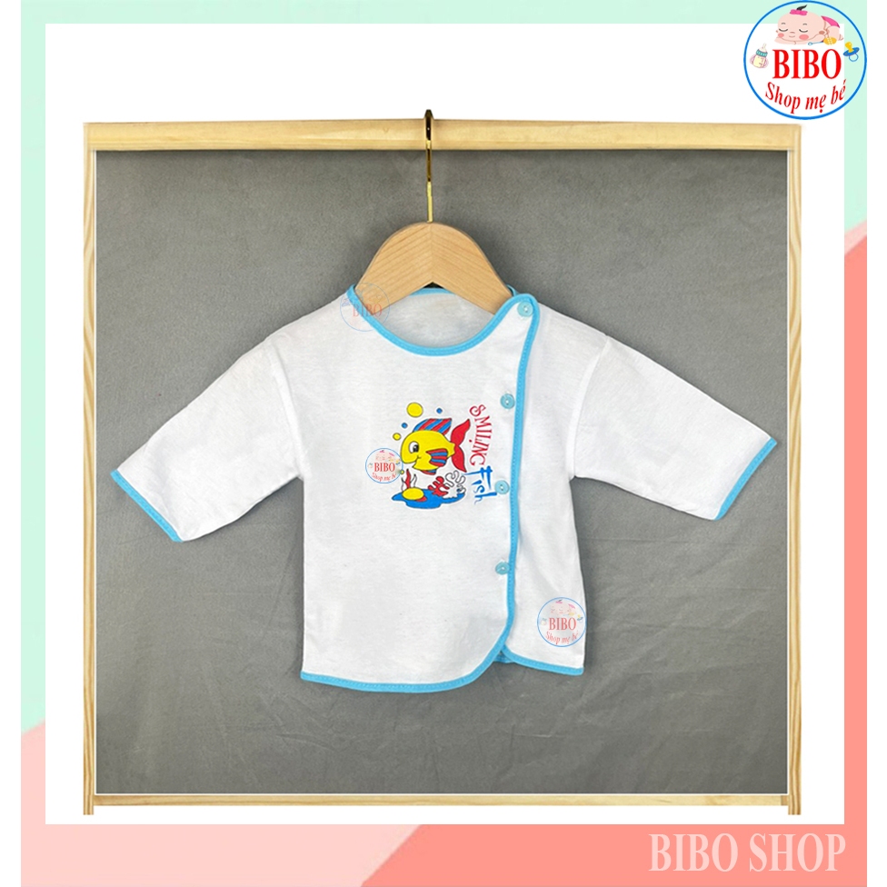 Combo 5 Áo sơ sinh dài tay màu trắng, cúc lệch, viền màu cho bé từ sơ sinh đến 12kg_bsthuong