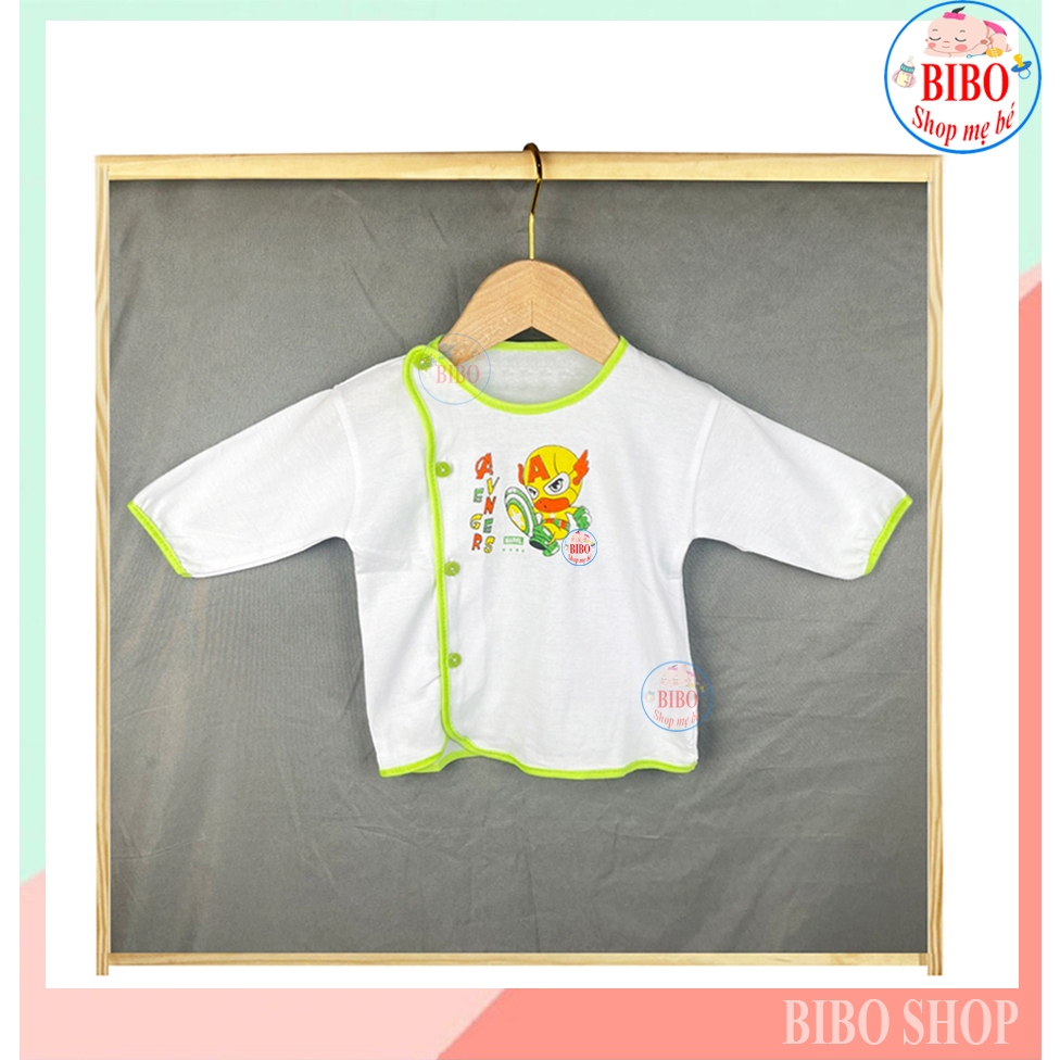 Combo 5 Áo sơ sinh dài tay màu trắng, cúc lệch, viền màu cho bé từ sơ sinh đến 12kg_bsthuong