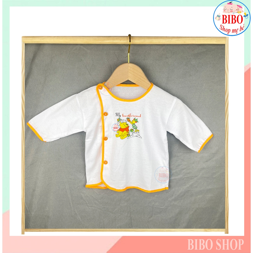 Combo 5 Áo sơ sinh dài tay màu trắng, cúc lệch, viền màu cho bé từ sơ sinh đến 12kg_bsthuong