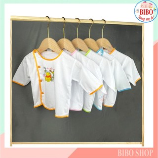 Combo 5 Áo sơ sinh dài tay màu trắng, cúc lệch, viền màu cho bé từ sơ sinh đến 12kg_bsthuong