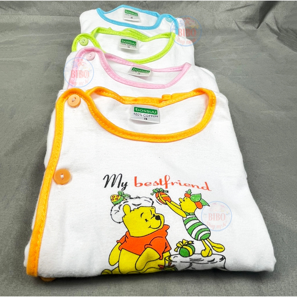 Combo 5 Áo sơ sinh dài tay màu trắng, cúc lệch, viền màu cho bé từ sơ sinh đến 12kg_bsthuong