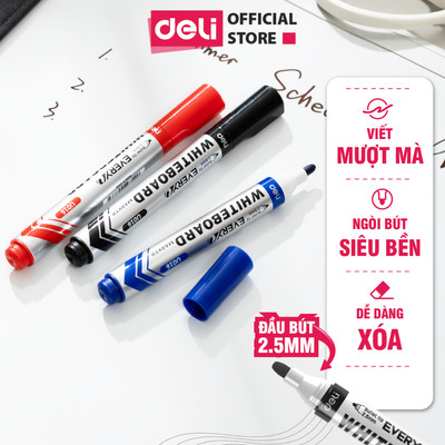 Bút Lông Viết Bảng DELI Ngòi Bút 2.5mm Viết Êm Mượt Mà, Dễ Dàng Xóa, Cho Bảng Từ Trắng, Bảng Fooc Trắng, Bảng Dạy Học