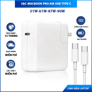Sạc laptop usb type c thay thế cho macbook pro air 30w 61w 87w 96w 2016 2017 2018 2019 2020 2021 2022 mới 100%
