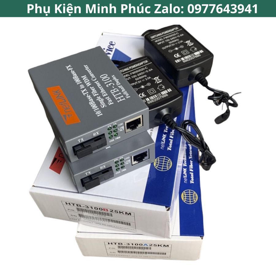 Bộ Converter Quang Netlink HTB-3100/AB ( Gồm 2 converter , 2 Adapter)