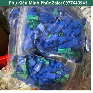 Đầu chụp hạt mạng RJ45 100 hạt/túi dùng cho cat5/cat6, đầu bọc hạt mạng, đầu chụp jack mạng màu xanh.