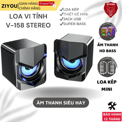 Loa Máy Tính Laptop Vi Tính Mini Ziyou V-158 Âm Bass Trầm Nổi HD Di Động, Có LED Cực Đẹp, Jack 3.5mm