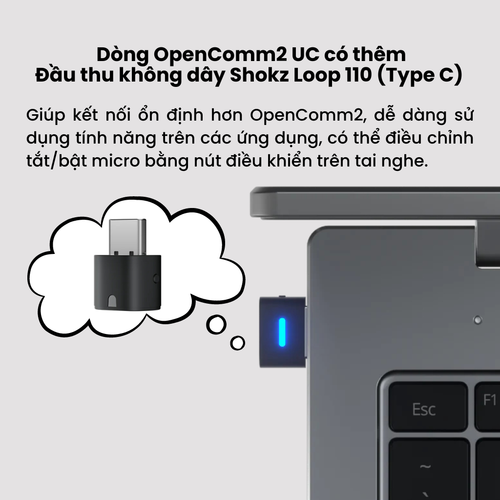 Tai nghe Bluetooth truyền âm thanh qua xương Shokz OPENCOMM2/OPENCOMM2 UC - Hàng Chính Hãng