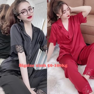 Bộ ngủ lụa bigsize 50-95kg đồ bộ măc nhà nữ chất lụa ngọc trai phối ren mềm mịn