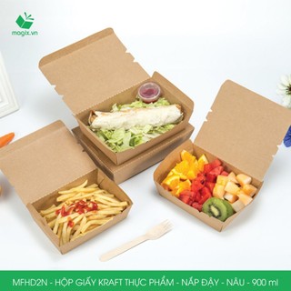 MFHD2N - Combo 100 hộp giấy kraft thực phẩm 900ml, hộp đựng thức ăn nắp đậy màu nâu, hộp gói đồ ăn mang đi