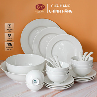Bộ bát đĩa trắng trơn 25 món - sứ minh châu