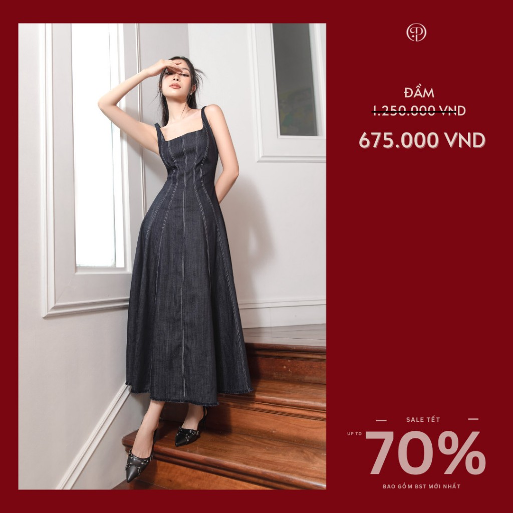 Đầm denim dài dằn chỉ , Peace House Clothing