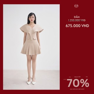 Đầm lá cổ phối tùng xếp ly , Peace House Clothing