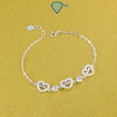 Lắc tay bạc TNJ hình trái tim đính đá cao cấp, vòng tay bạc nữ chữ Love xinh xắn LTN0400 - Trang Sức TNJ