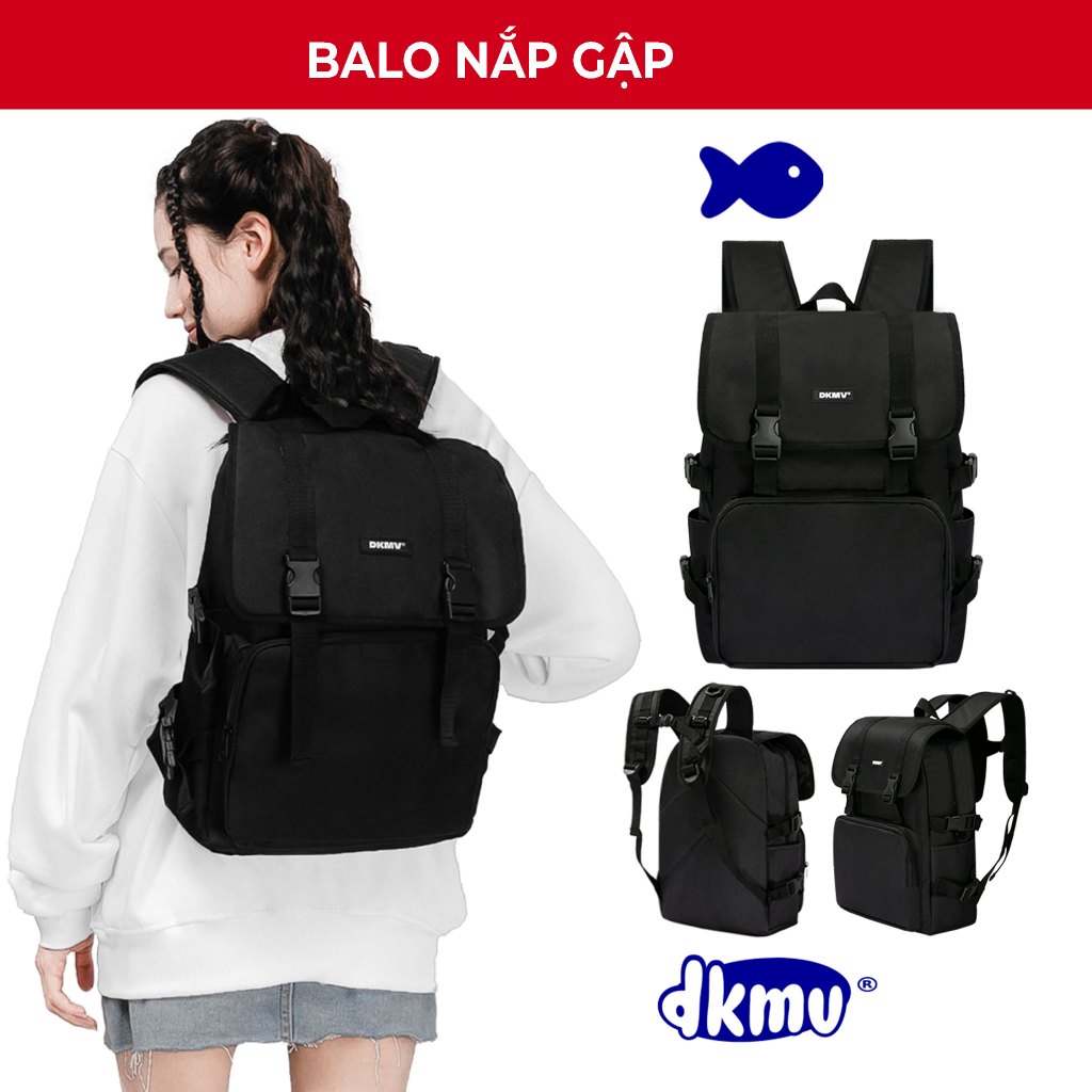 Balo nữ đi học màu đen DKMV Basic Rubber Tag Backpack | K-P16