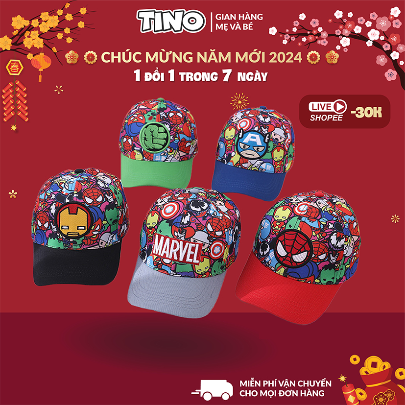 Mũ lưỡi trai cho bé trai từ 2 đến 7 tuổi nón trẻ em mùa hè vòm 50 đến 54cm in hình người nhện MLT01