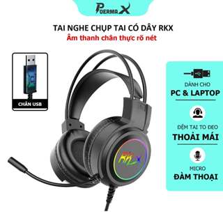 Tai nghe chụp tai có dây Poermax RKX giắc cắm usb cho mính tính bàn PC và laptop, có mic đàm thoại