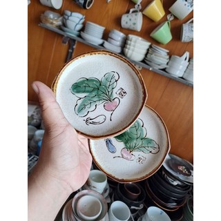 tô chén dĩa men đá lòg cẩn xanh rau củ cải viền nâu ..gốm sứ nhật đẹp lạ