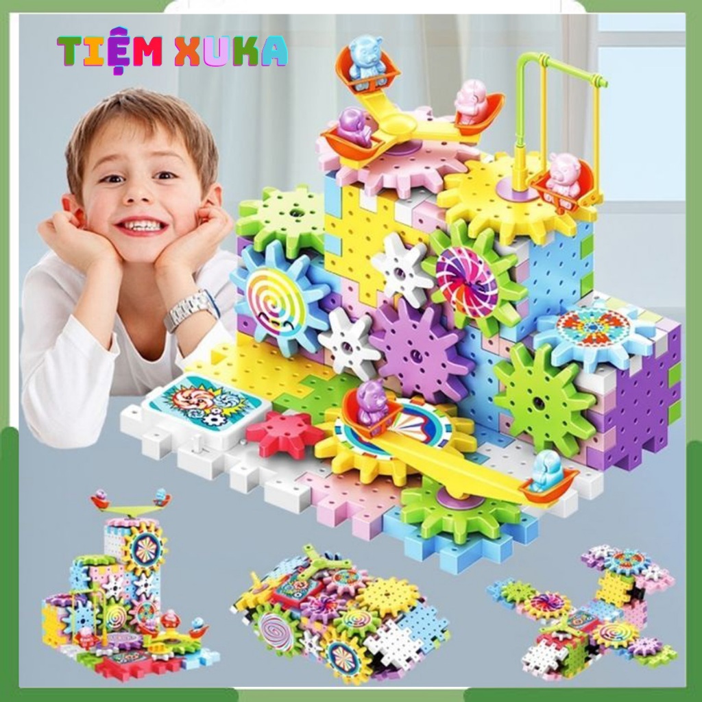 Đồ chơi lắp ráp, ghép, xếp hình thông minh hình bánh răng,2 động cơ,ô tô 83 chi tiết