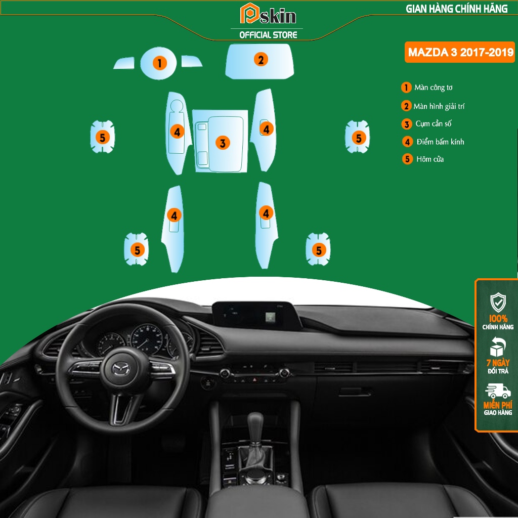 [ Mazda 3 2017-2019 ] Dán PPF trong suốt bảo vệ nội thất xe Mazda 3 2017-2019