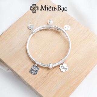 Vòng bạc cho bé Miêu Bạc lắc bạc thiết kế nhiều charm con giáp khắc tên theo yêu cầu L400004-2