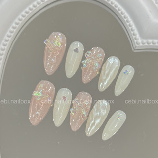  Nail box thiết kế thạch cam nhũ C833 charm nơ tráng gương Cebi.nailbox tôn da 
