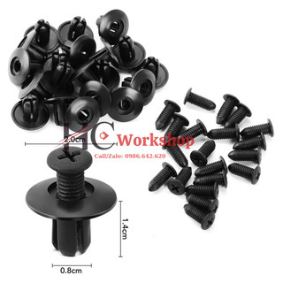 (Túi 50 cái) chốt nhựa, nở nhựa, chốt đinh tán loại 6mm 8mm 10mm dùng chung tất cả dòng xe