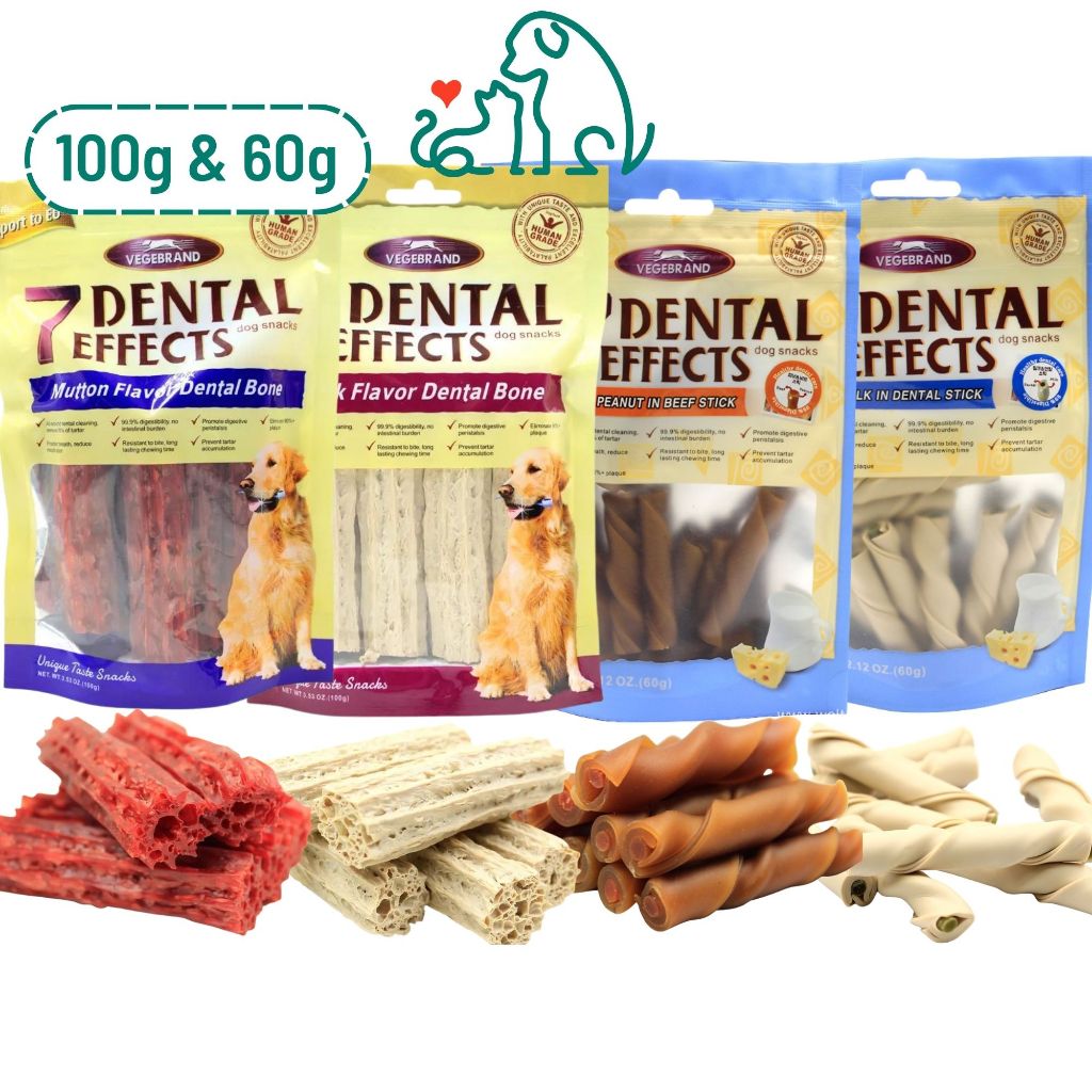Bánh thưởng xương gặm 7 Dental Effects ngon nhiều vị túi 100g và 60g - Bivido