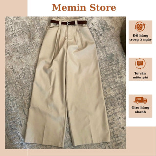 quần xuông nữ cạp cao ống rộng chất ruby kèm đai, quần ống rộng lưng cao dáng suông hàn quốc Memin Store