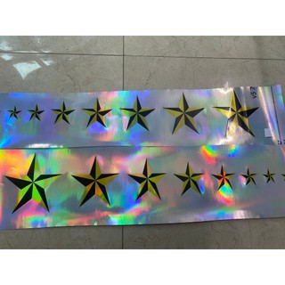 Tem ngôi sao phản quang 7 màu. Decal dán xe ô tô, xe tải.1 hàng gồm 8 ngôi sao.(Dán rời) Bán lẻ SL 1 hàng