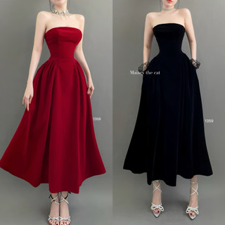 Váy nhung cúp ngực tùng xoè