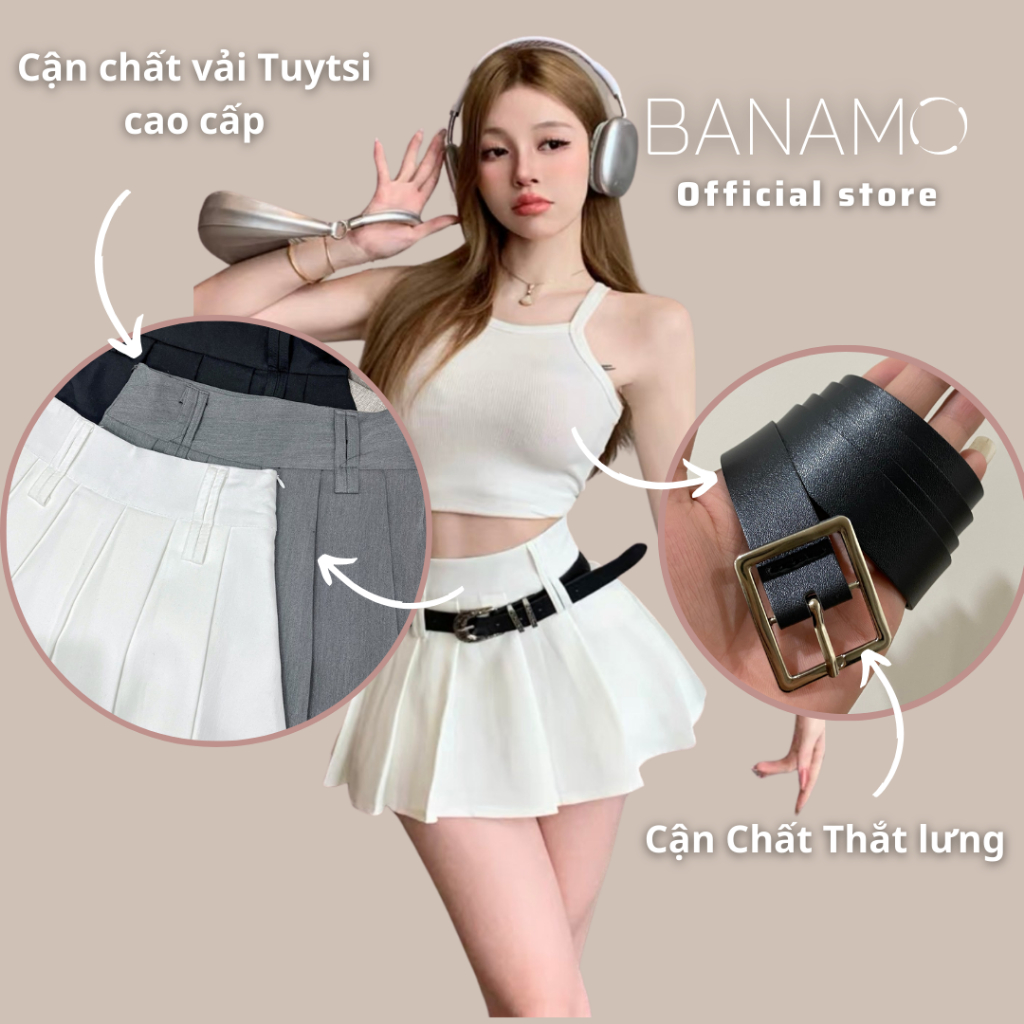 Chân váy nữ BIGSIZE Banamo Fashion chân váy ngắn xếp ly xòe kèm dây lưng 5911 | BigBuy360 - bigbuy360.vn