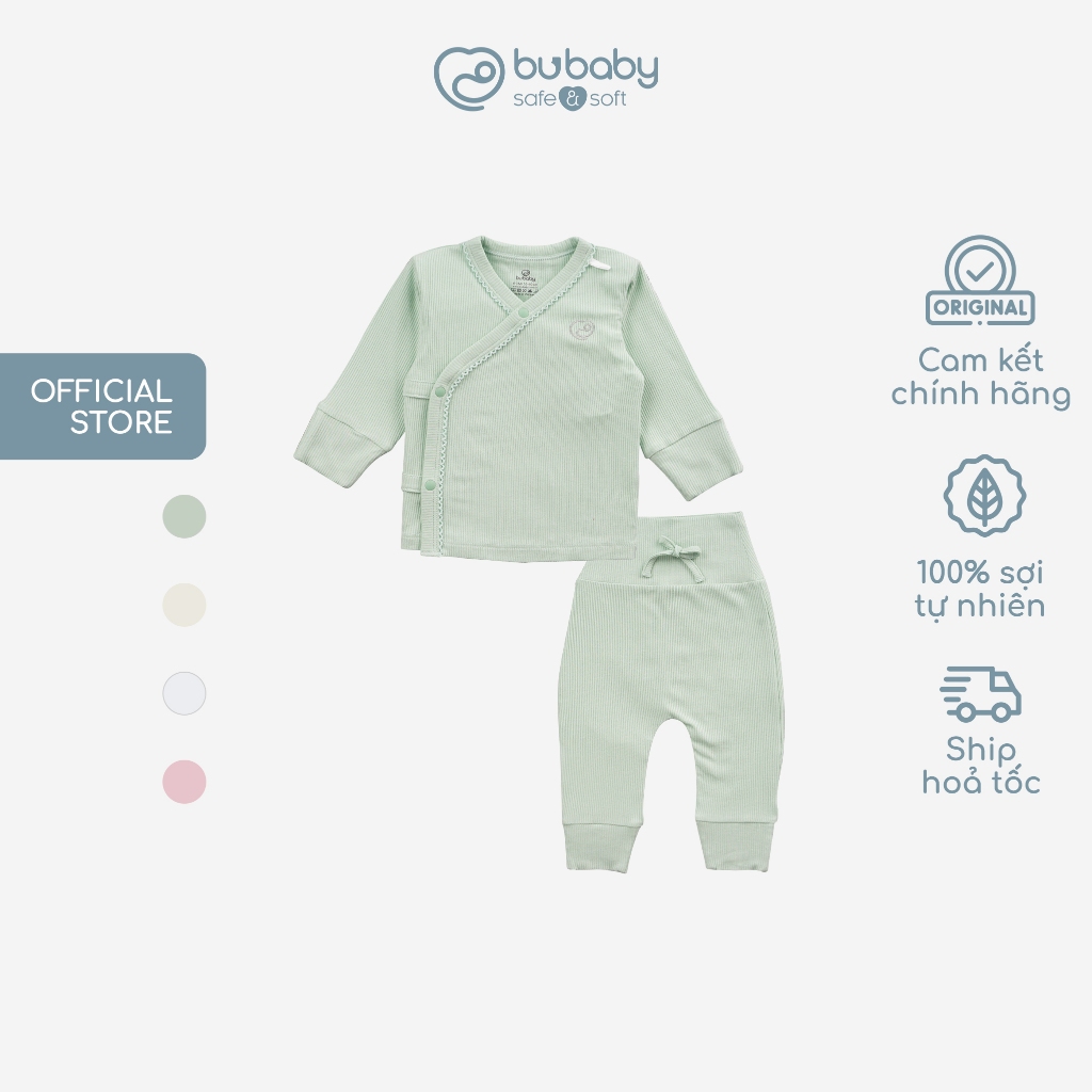 Bộ dài tay cài chéo chất liệu mỏng nhẹ cho bé chất liệu Siro Cotton mềm mại BSR110801 | Quần áo BU Baby chính hãng