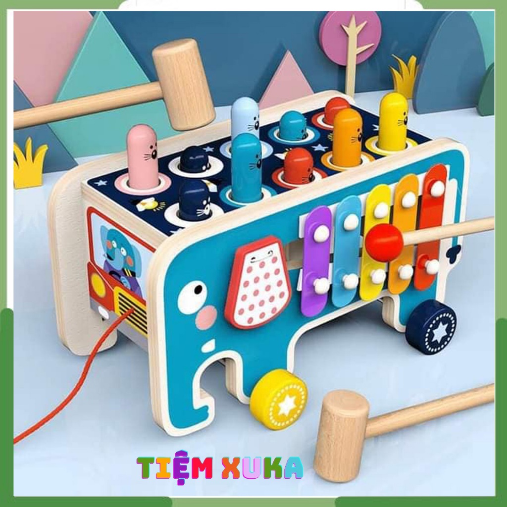 Đồ chơi đập chuột câu cá kèm đàn gỗ đa chức năng, đồ chơi đập chuột 4IN1 rèn kĩ năng thể chất giáo dục cho bé