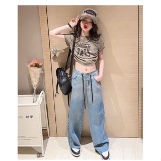 Nado Care Set bộ áo croptop và quần jean ống suông cho bé gái siêu cưng, set bộ áo thun và quần jean suông bé gái(có ảnh