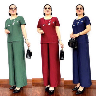 Đồ Bộ Trung Niên Cho Mẹ Cộc tay quần dài Mặc Nhà Vải Đũi Cao Cấp, bộ đồ cho mẹ