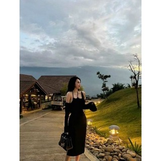 Đầm body dáng sài maxi, set đầm dây xéo kèm