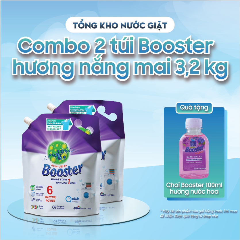 Set 2 túi nước giặt xả 2in1 Booster hương Nắng Mai 6,4kg