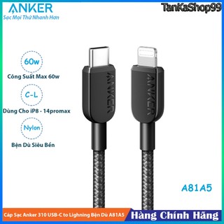 Cáp bọc dù anker usb-c to l 60w a81a5 chuẩn mfl cho lp8 - lp14 sạc nhanh pd