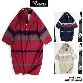Áo Thun Polo Nam Sọc Ngang Có Cổ Bẻ Có Túi RURUMEN Áo Phông Trung Niên Cho Bố Cotton VNXK