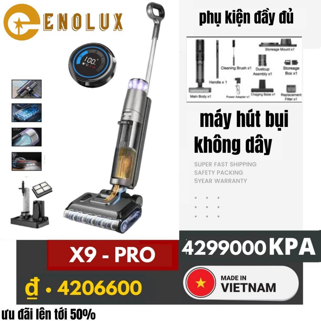 ✨X9 PREMIUM / X8 PRO✨ 2024 ENOLUX Máy hút bụi thông minh lau khô và ướt không dây cây lau nhà