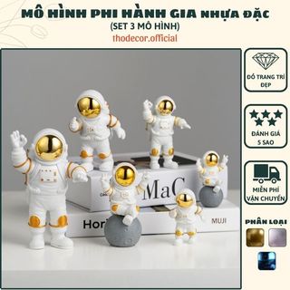 Set 3 Mô Hình Phi Hành Gia Để Bàn, Tượng Phi Hành Gia Trang Trí Bàn Làm Việc Dễ Thương