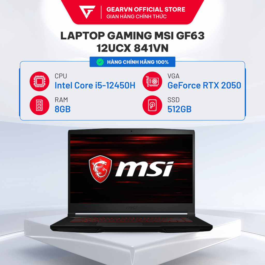 Laptop gaming MSI GF63 12UCX 841VN (i5 12450H/ 8GB DDR4/ 2050 4GB/ 15.6" Full HD 144hz)