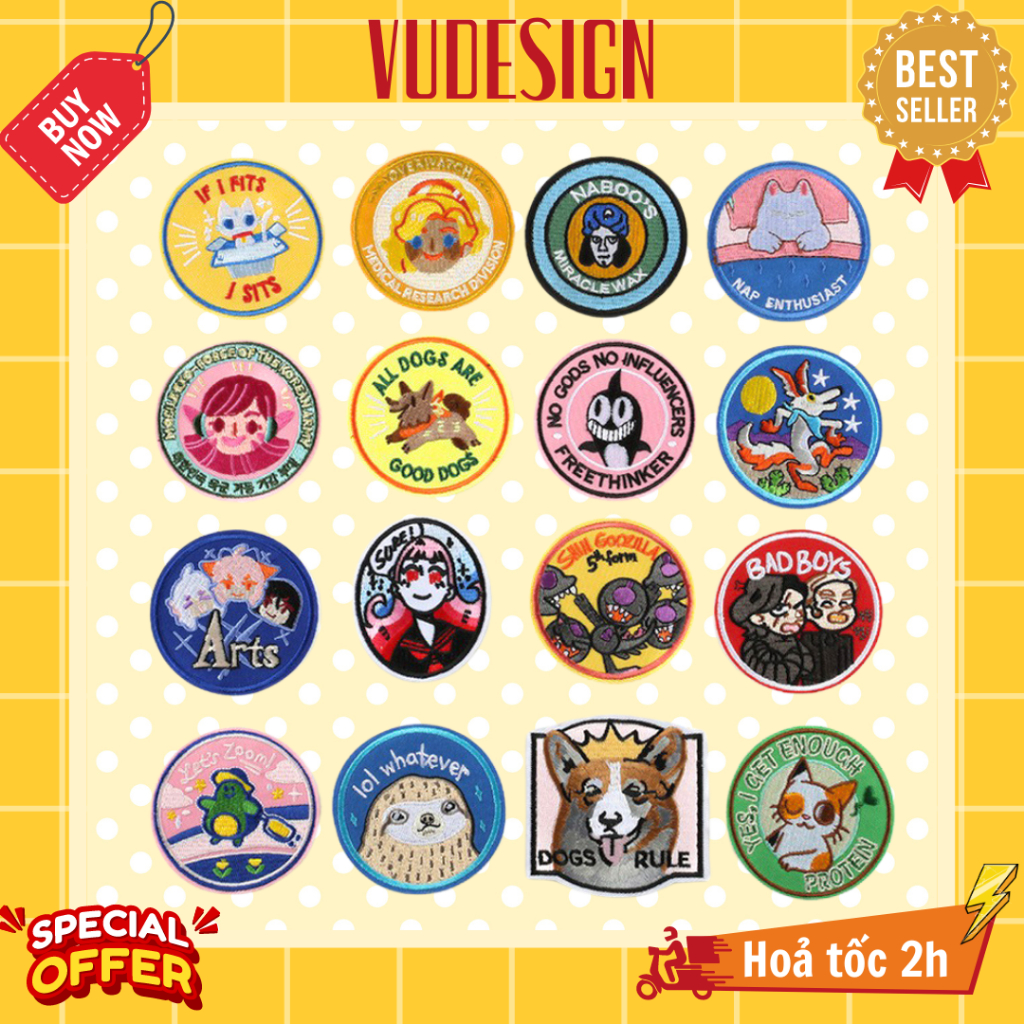 Sticker Dán Vải, Sticker Ủi Thêu Quần Áo, Balo, Túi, Mũ Huy Hiệu Slogan Chó Mèo Vudesign