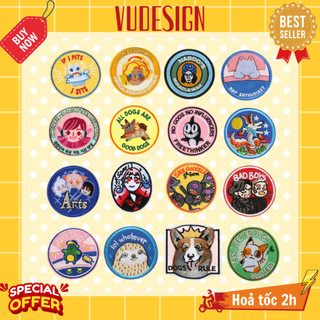 Sticker dán vải, sticker ủi thêu quần áo, balo, túi, mũ huy hiệu slogan chó mèo vudesign